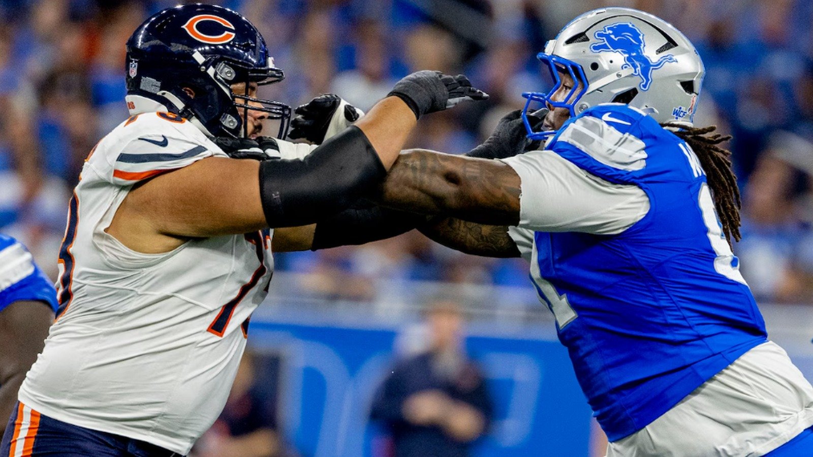 Chicago Bears and Detroit Lions players engage during their Week 2 matchup.